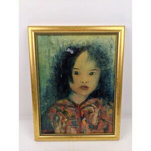 Vintage Painting Signed Jim McGrath Asian Girl Colorful Jacket 10"x14"